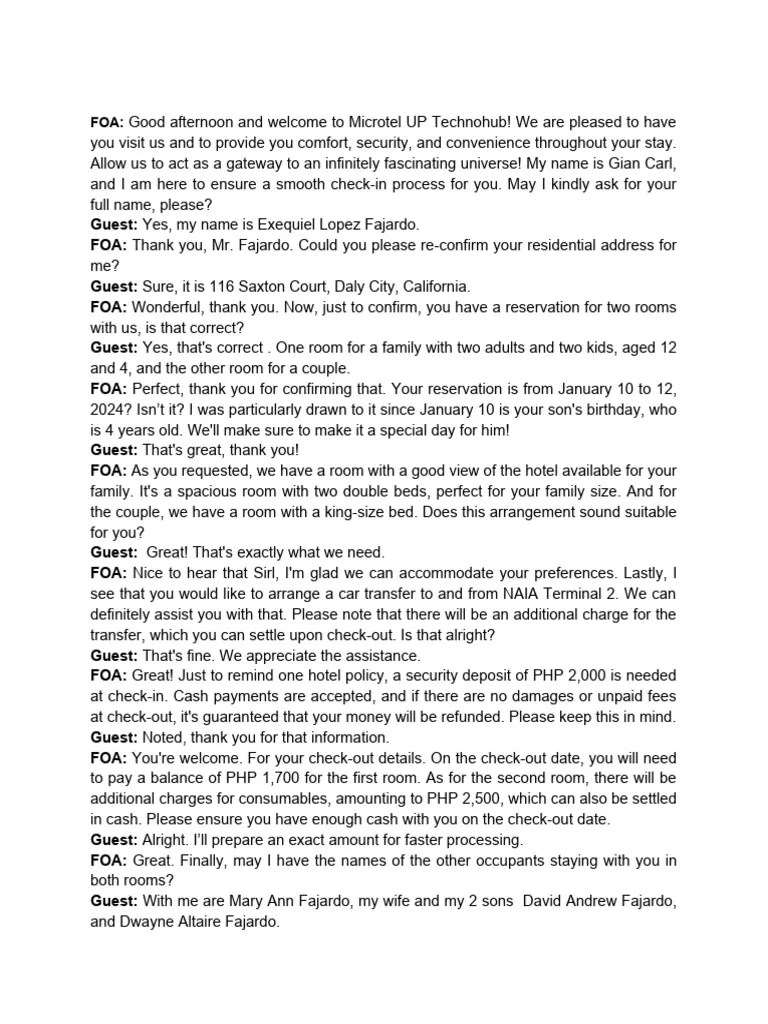 Script Front Desk Hotel Check in Out PDF