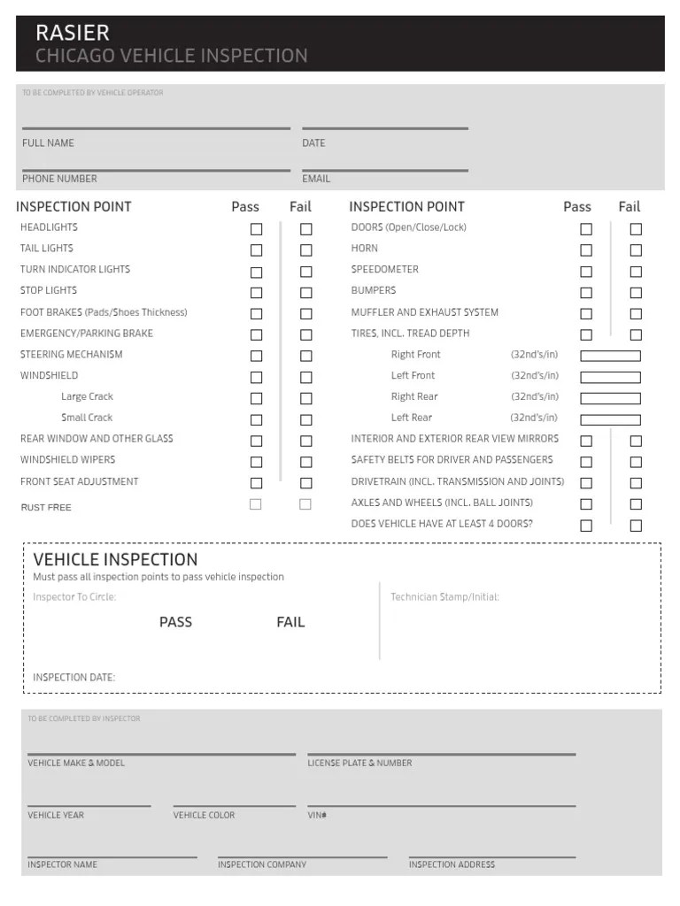 Chicago Uber Vehicle Inspection Form PDF Vehicles Car