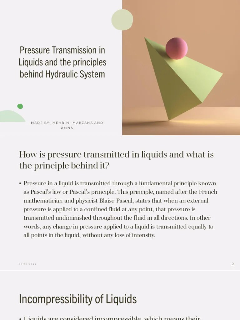 Pressure Transmission in Liquids and The Principles Behind Hydraulic