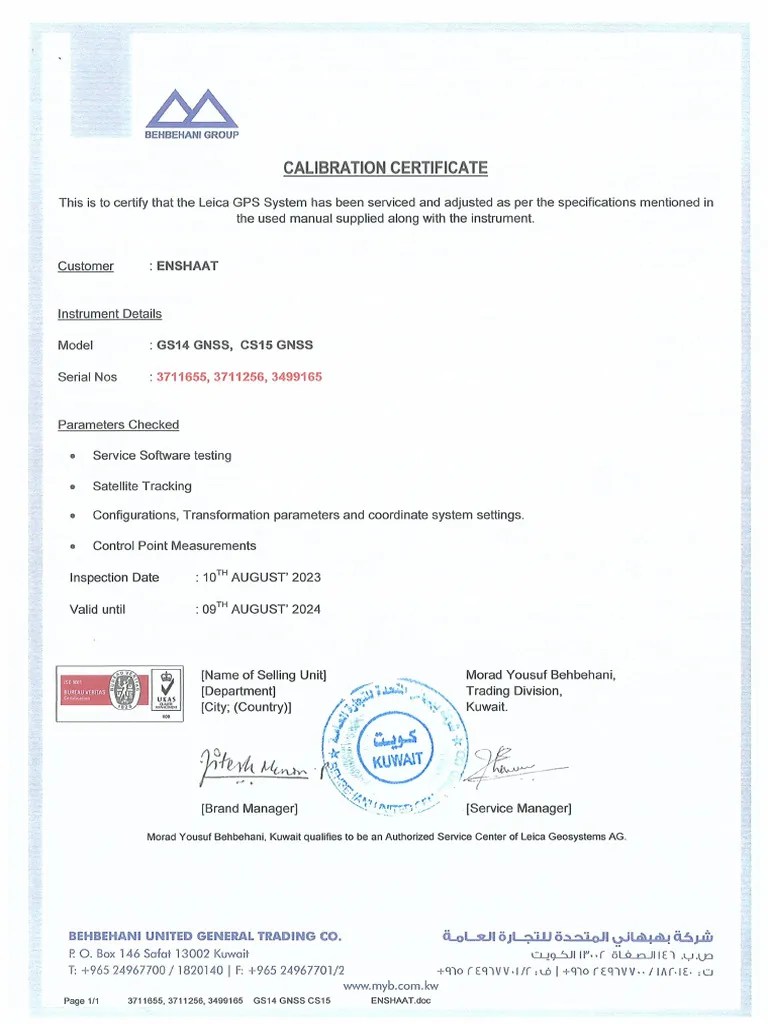 Calibration Certificate GS14 GNSS PDF