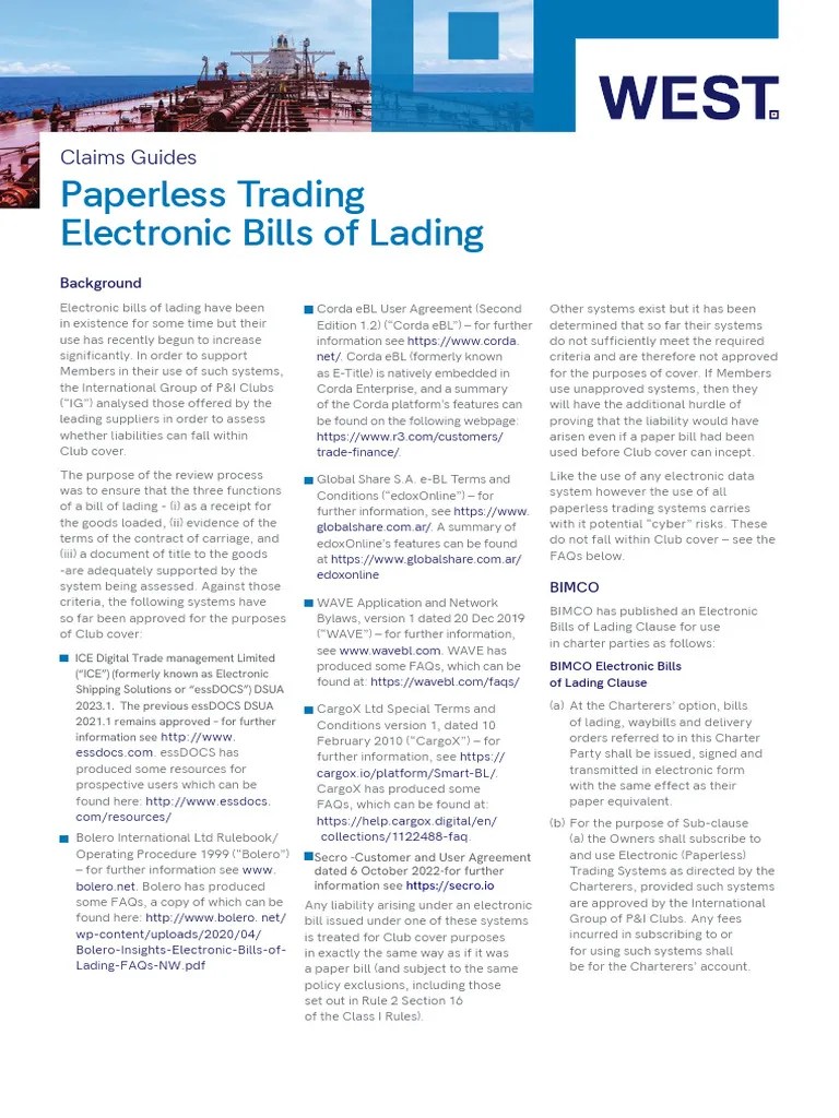 Paperless Trading Electronic Bills of Lading v5 PDF