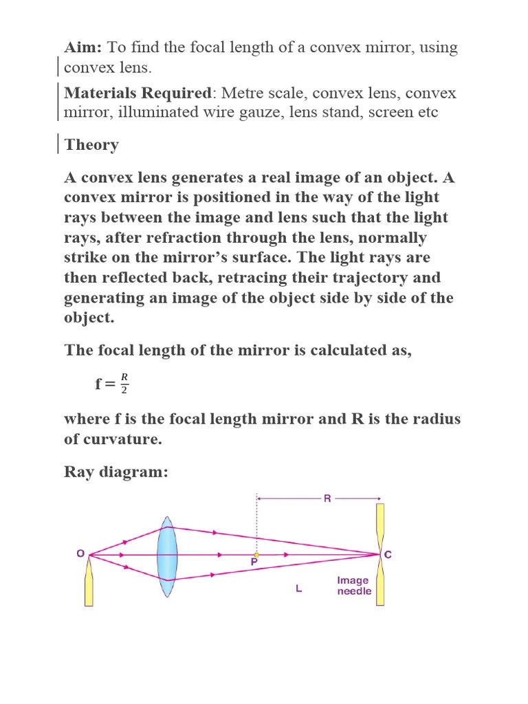 Focal Length of Convex Mirror, Using Convex Lens PDF