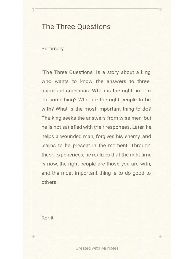 The Three Questions Summary PDF