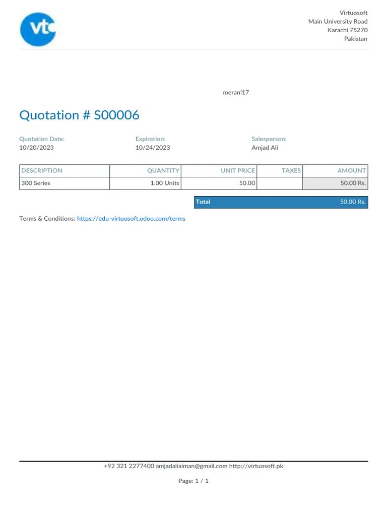 Quotation S00006 Quotation Date Expiration Salesperson PDF