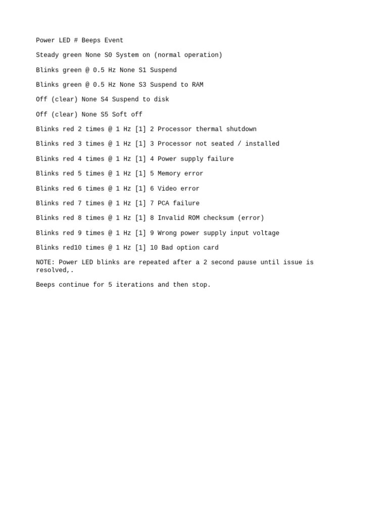 HP Power LED Beeps Event PDF