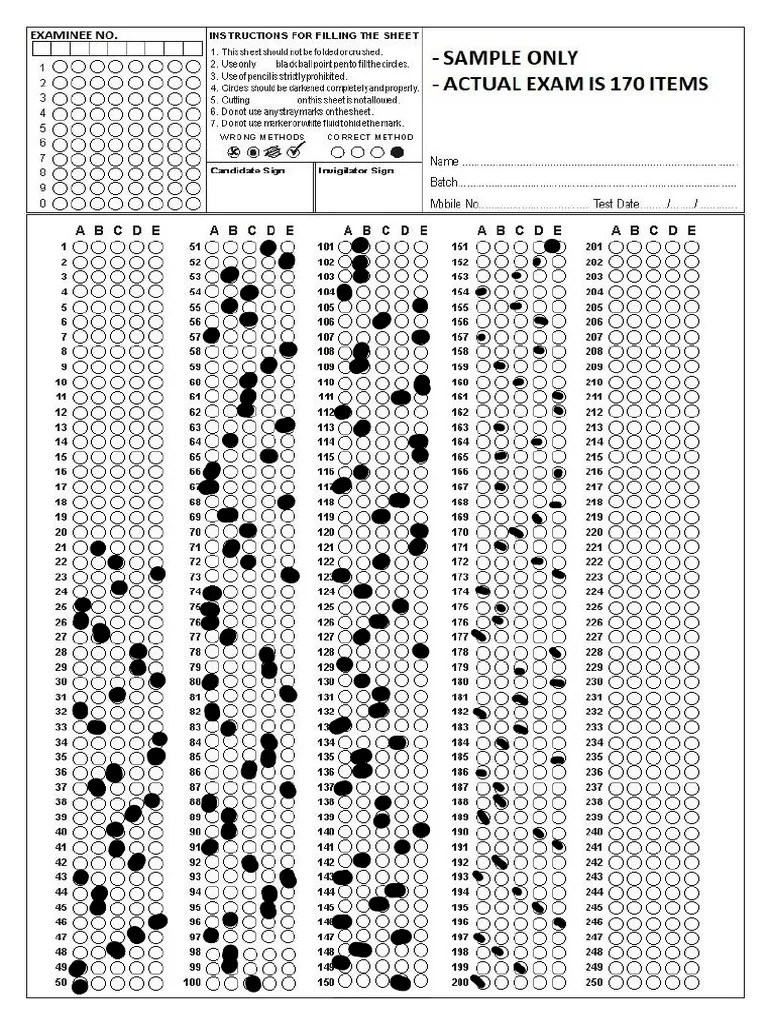 Sample Answer Sheet For Cs Exam Pdf