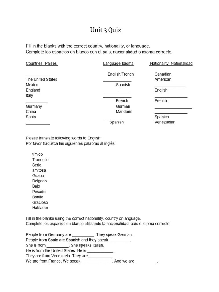 Unit 3 Quiz interchange | PDF