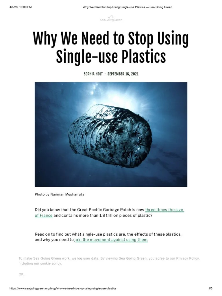 ARTICLE of Why We Need to Stop Using Singleuse Plastics PDF