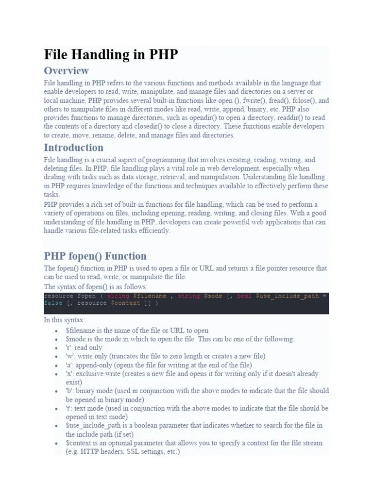 File Handling in PHP PDF