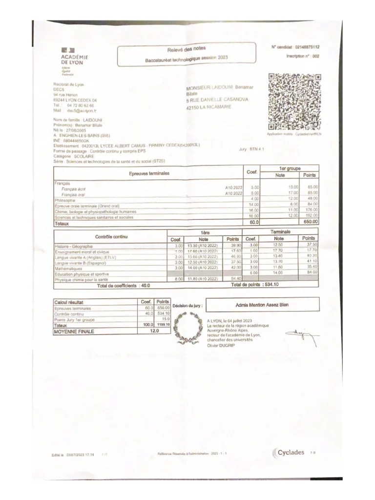Relevé des notes 2 PDF