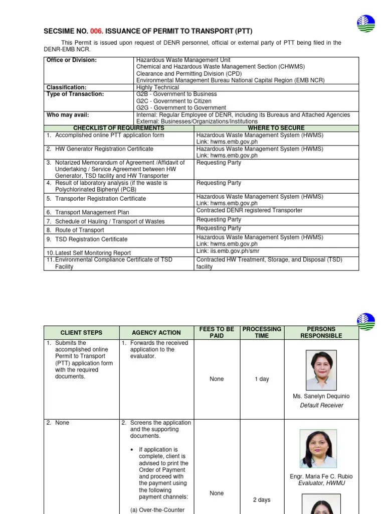Hazardous Waste Issuance of Permit to Transport DENR PDF