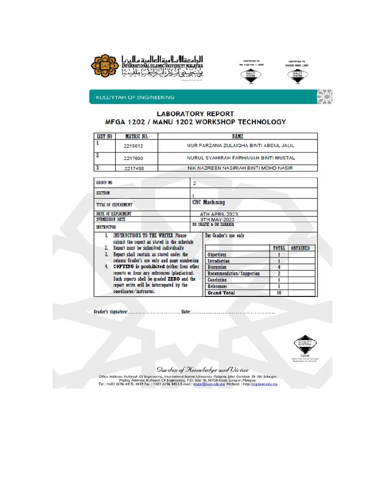 CNC Milling Lab Report PDF
