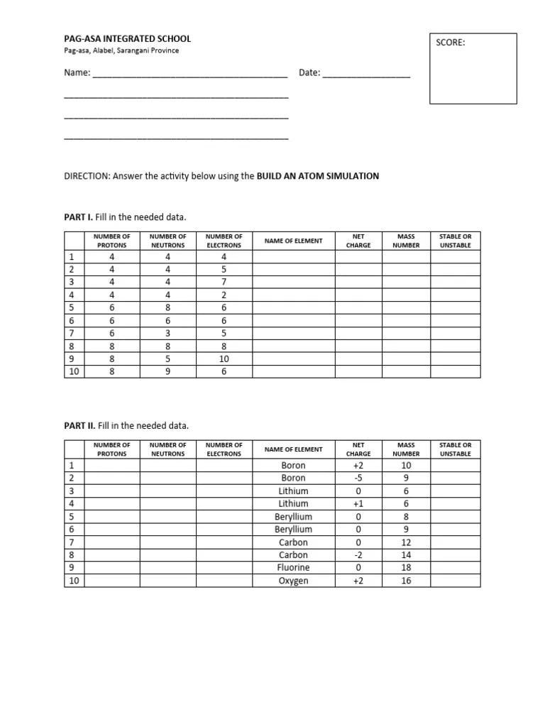 Build-an-Atom-Worksheet 1 | PDF