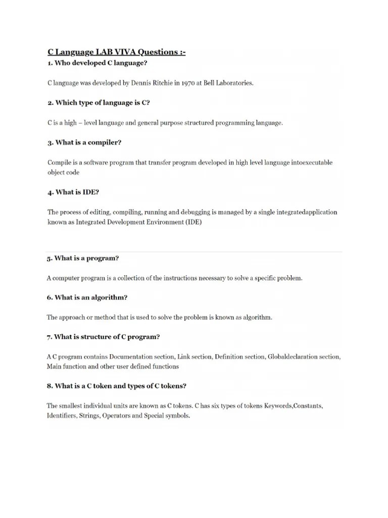 C Viva Questions PDF