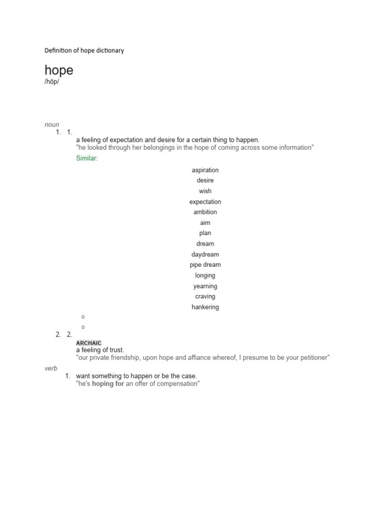 Definition of Hope Dictionary PDF