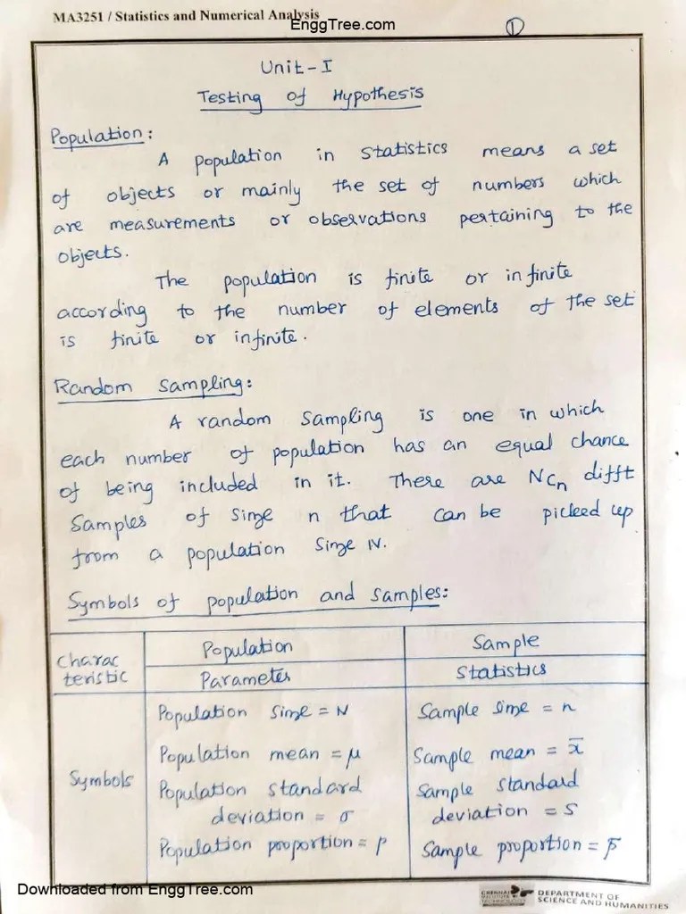 MA3251 Statistics and Numerical Methods Lecture Notes 1 PDF