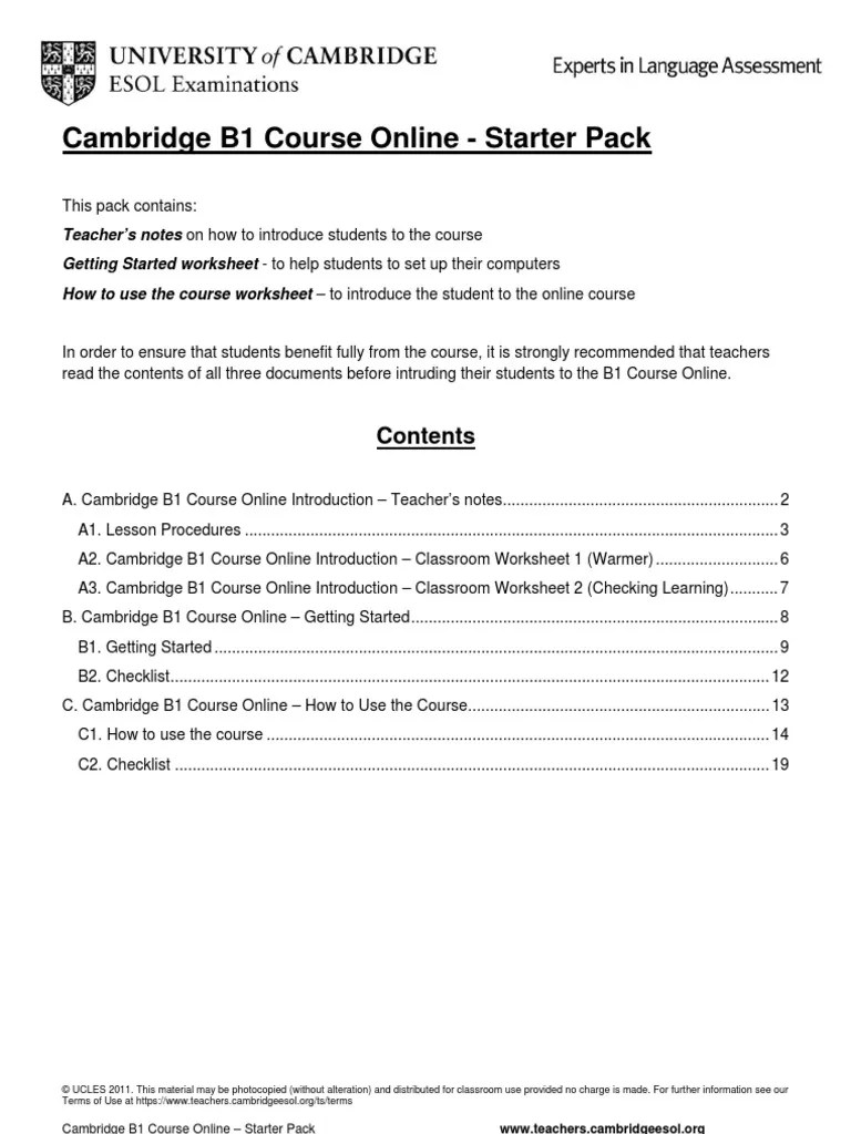 Cambridge b1 Course Online Starter Pack Web Browser