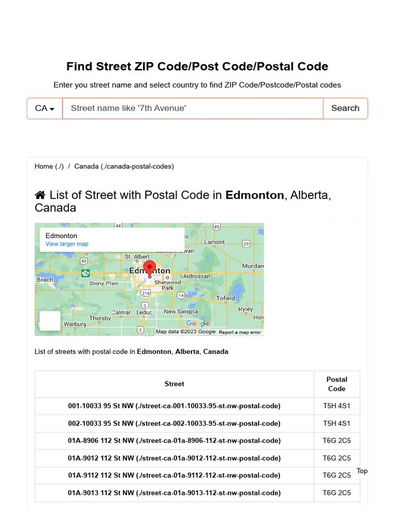 All Edmonton Postal Codes StreetZipCode PDF