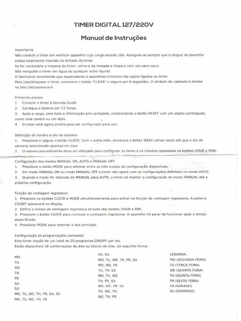 Manual BMax Timer Temporizador Digital Tomada YDTMB PDF
