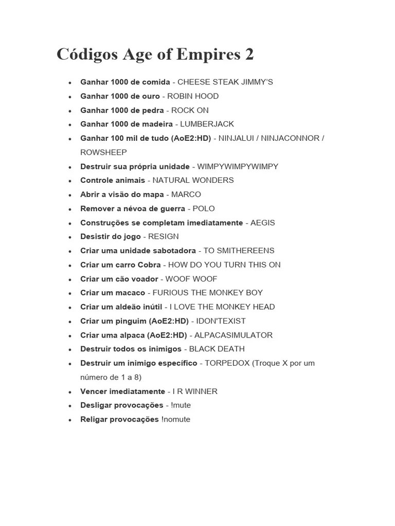 Códigos Age of Empires 2 PDF