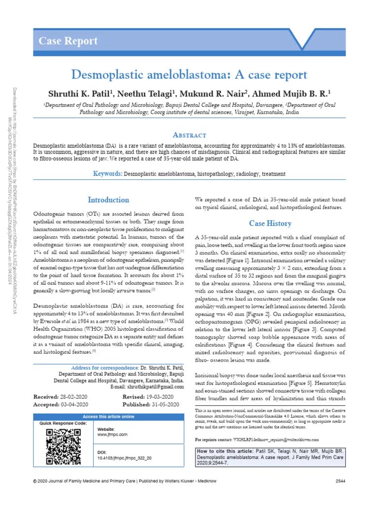 Desmoplastic Ameloblastoma A Case Report.80 PDF Pathology Biopsy