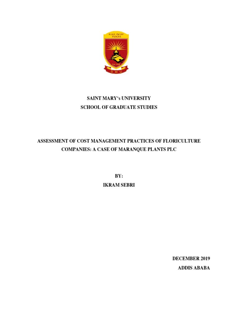 Assessment of Cost Management Practice A Case of Maranque Plants PLC