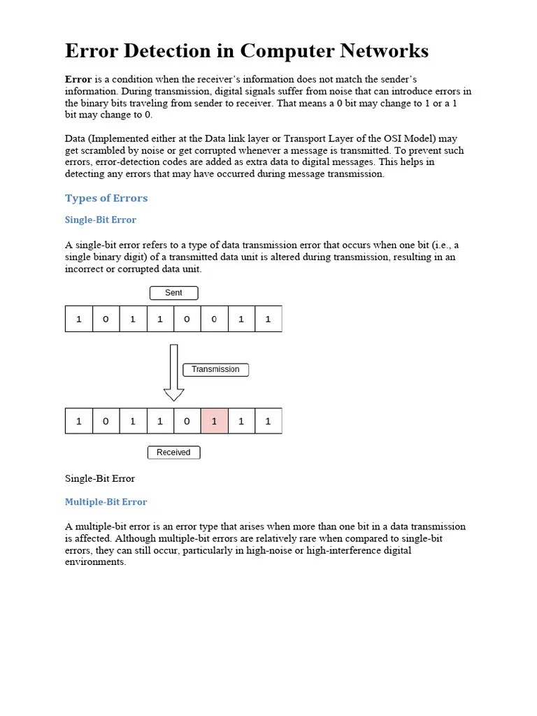 Error Detection in Computer Networks PDF Error Detection And