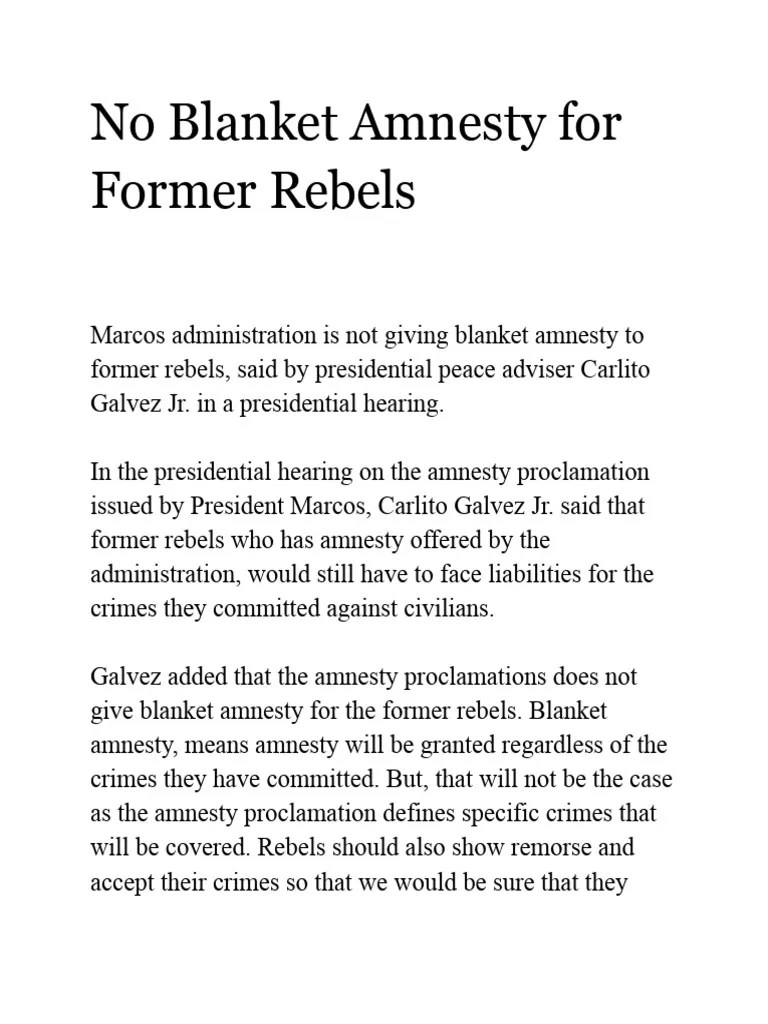 No Blanket Amnesty For Former Rebels1 PDF