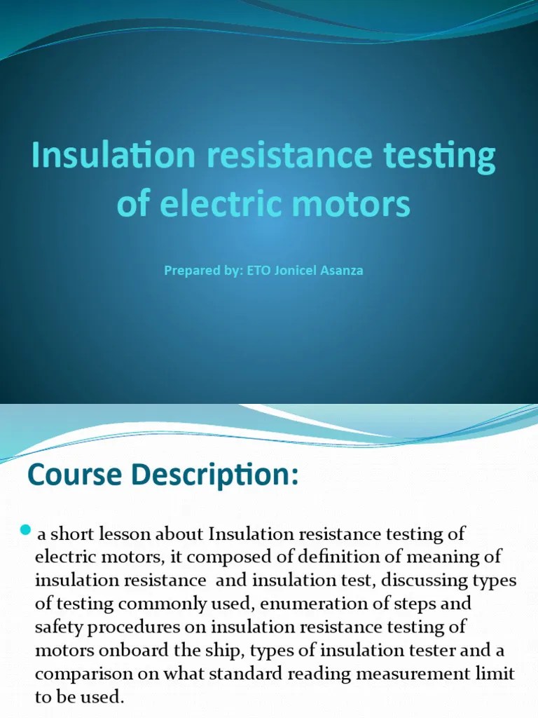 Insulation resistance testing of electric motors PDF Insulator