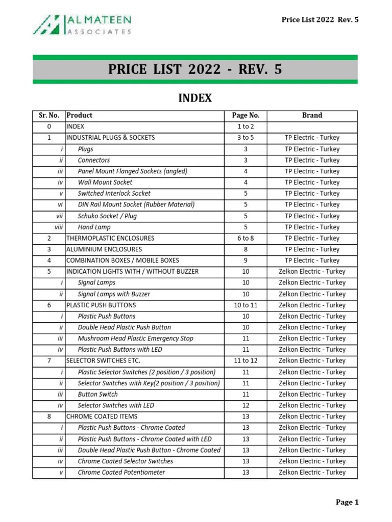 Price List 2022 (Rev5) ALMATEEN PDF