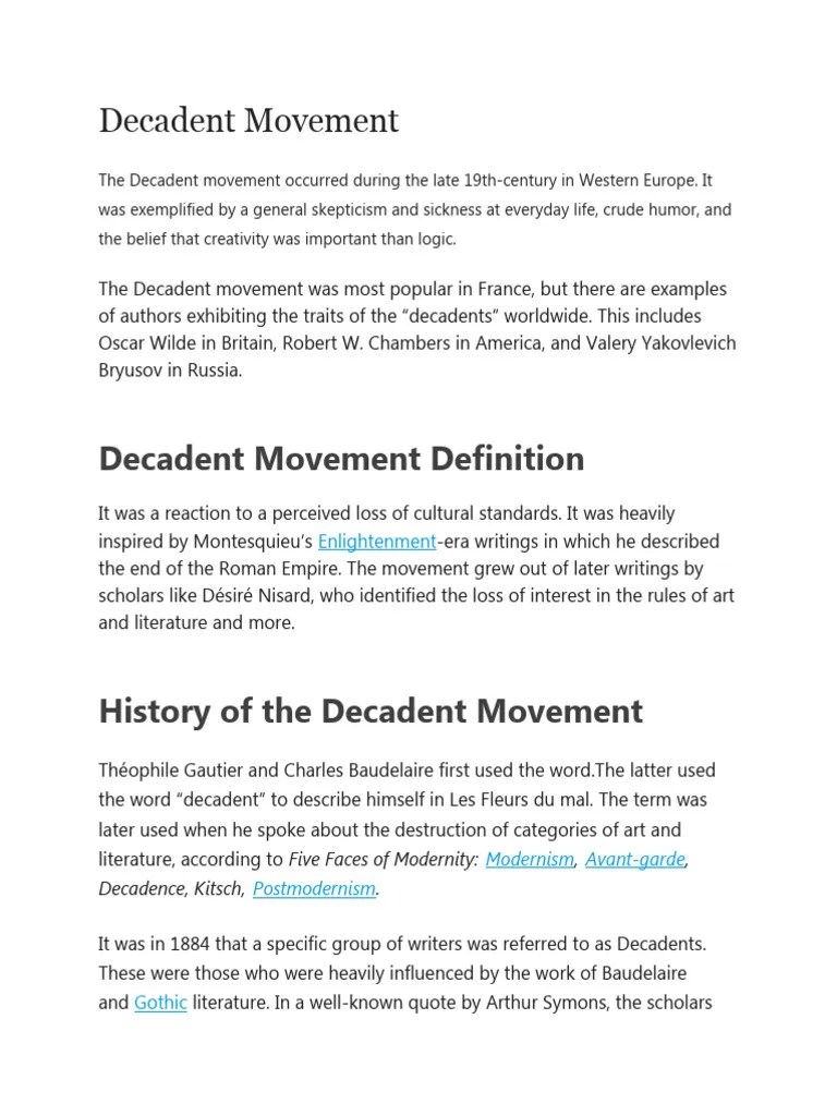 Decadent Movement (Poem Analysis) PDF Symbolism (Arts)