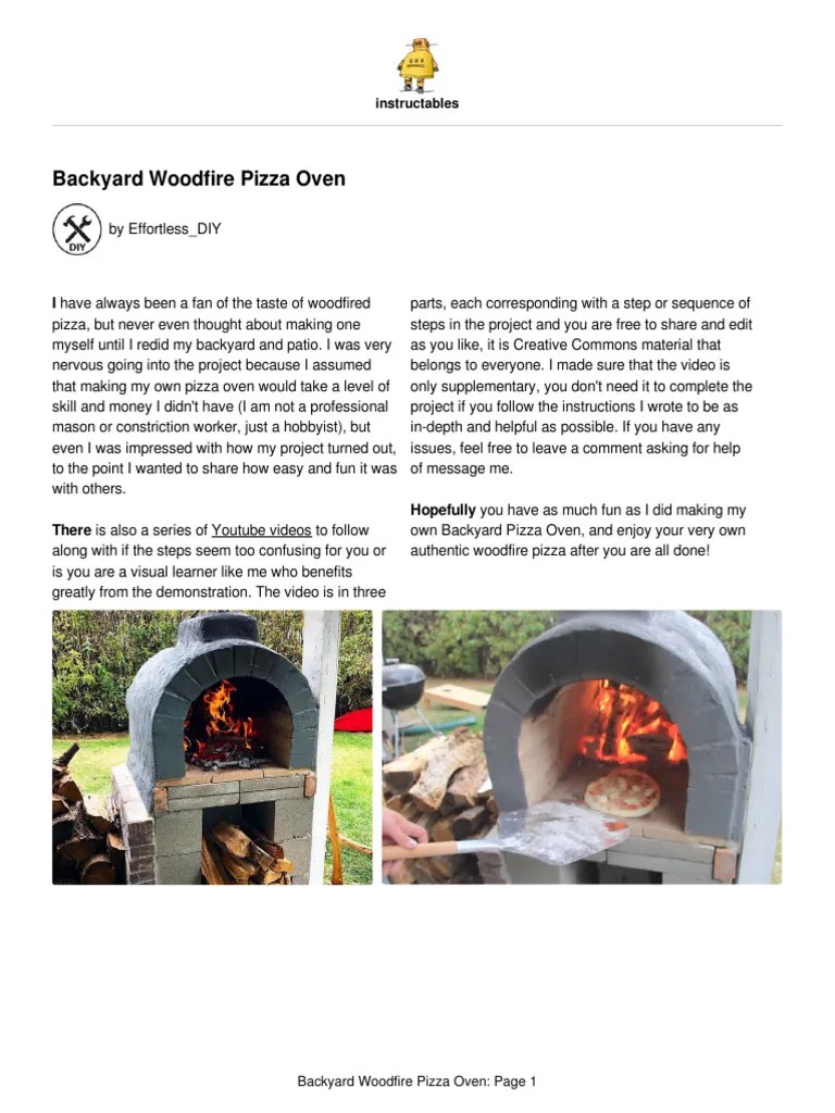 Backyard Woodfire Pizza Oven PDF Brick Mortar (Masonry)
