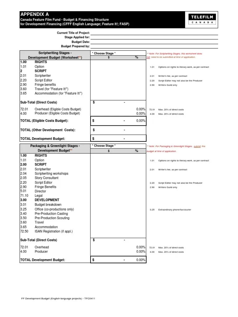 Telefilm Standard Budget Development Template Business