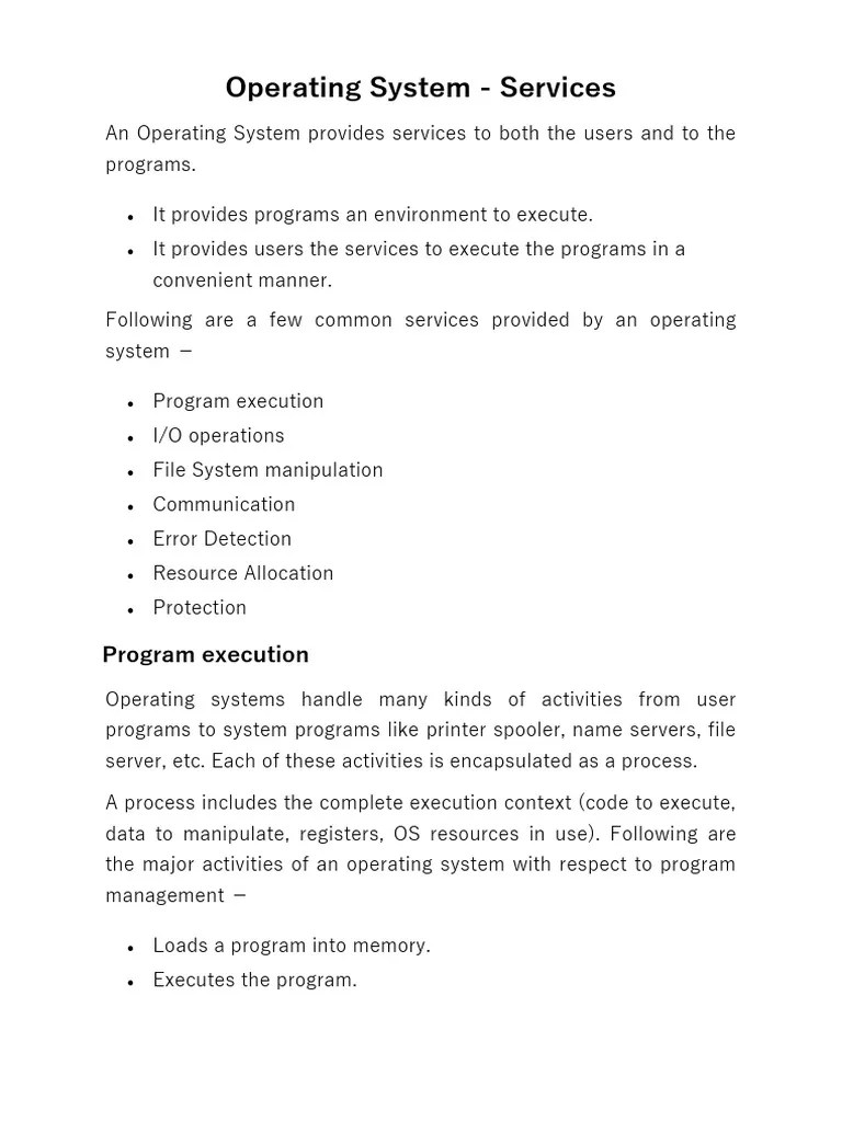 Operating System SERVICES PDF Operating System Computer File
