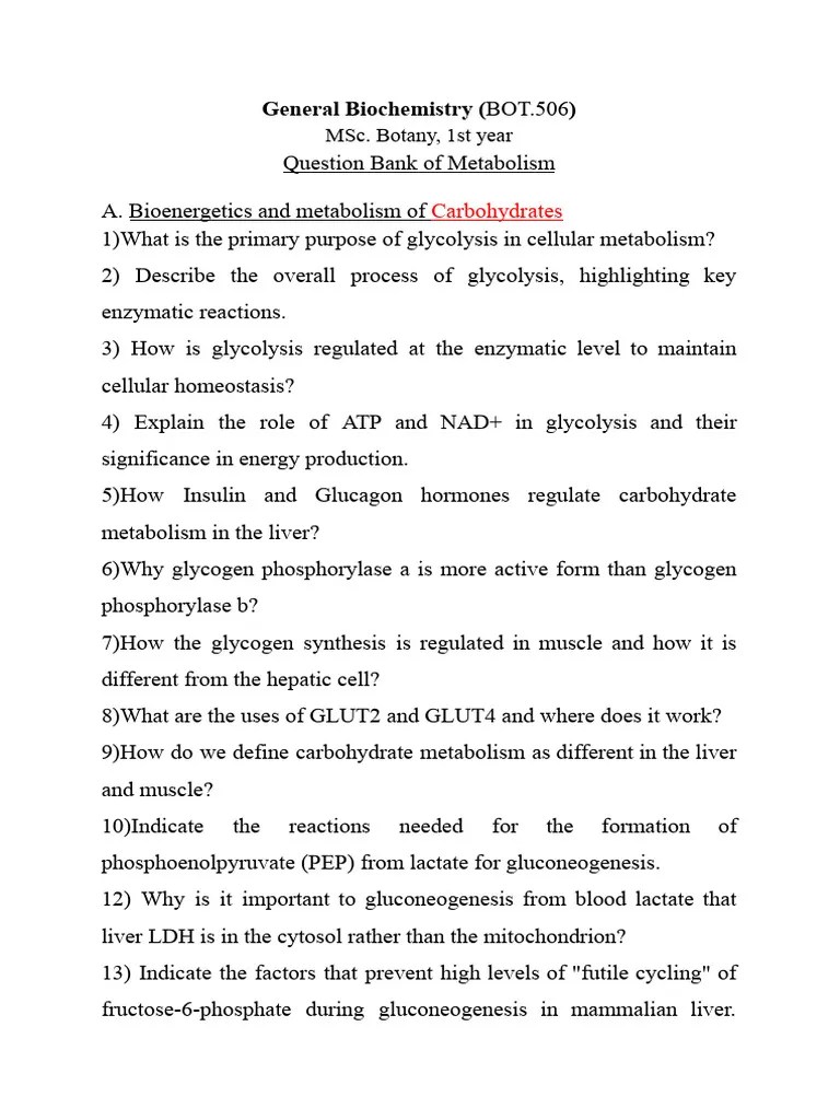 Biochemistry Question Bank - Updated | PDF | Glycolysis | Adenosine