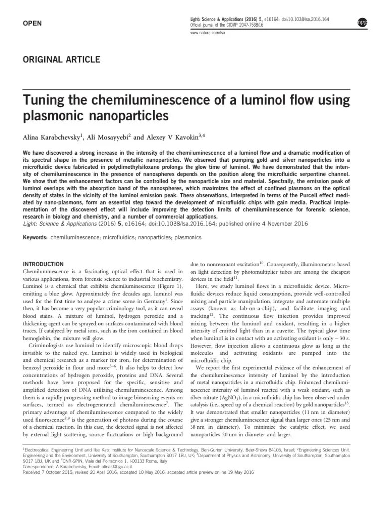 12 Tuning The Chemiluminescence of A Luminol Flow Using Plasmonic