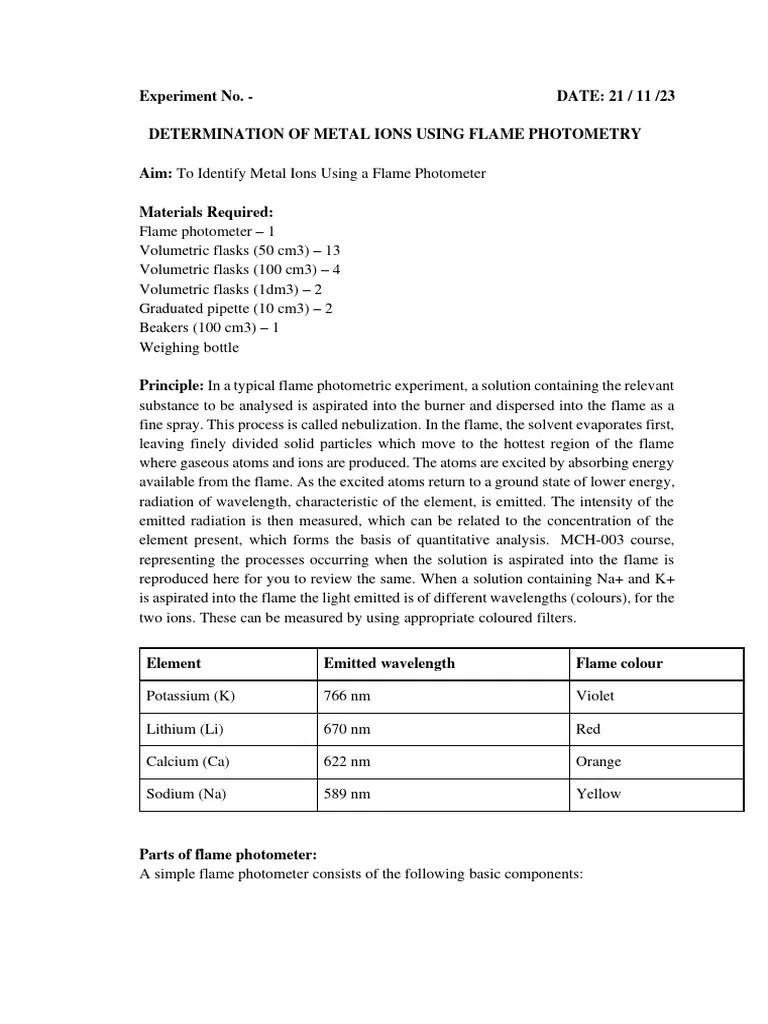 Flame Photometer PDF Emission Spectrum Sodium