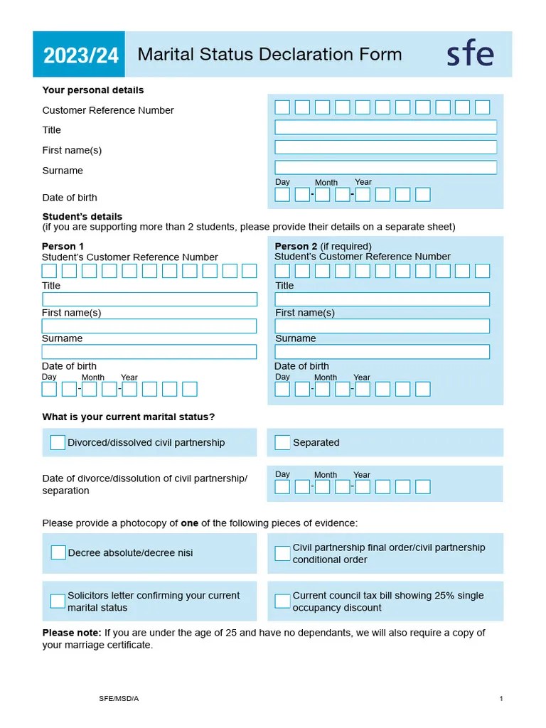 2324 SFE Marital Status Form PDF Marriage Private Law