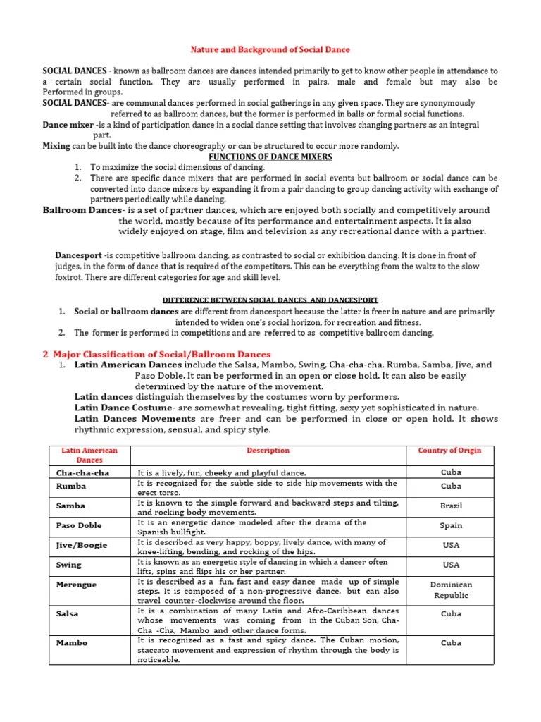 Nature and Background of Social Dance PDF Knee Ballroom Dance
