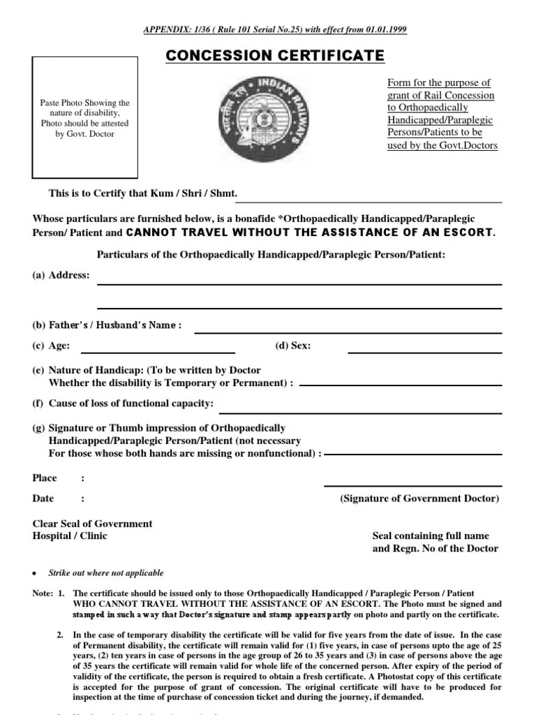 Train Concession Form