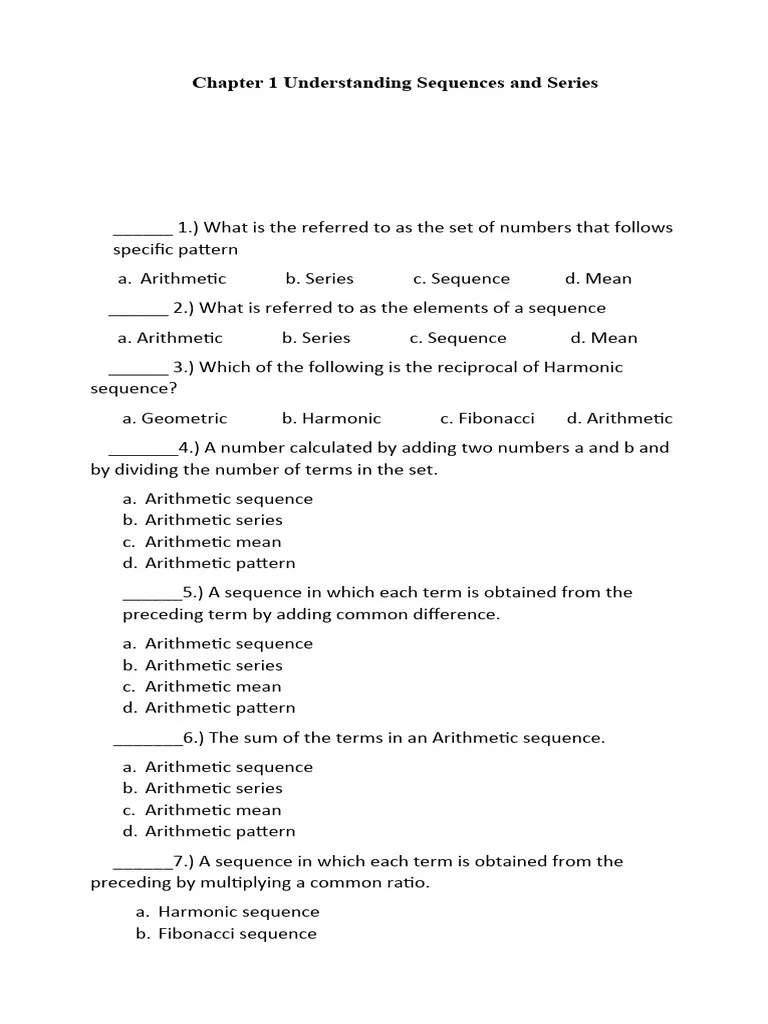 Chapter 1 Understanding Sequences and Series PDF Mean Sequence