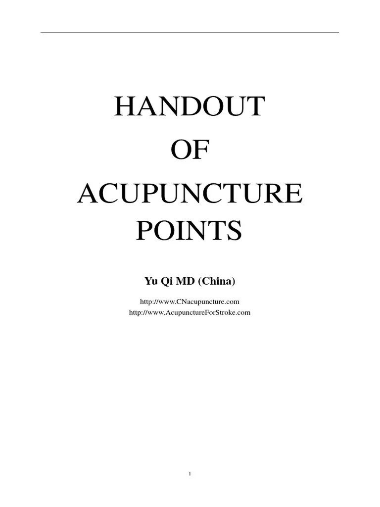 Handout of Acupuncture Points | PDF | Arm | Elbow