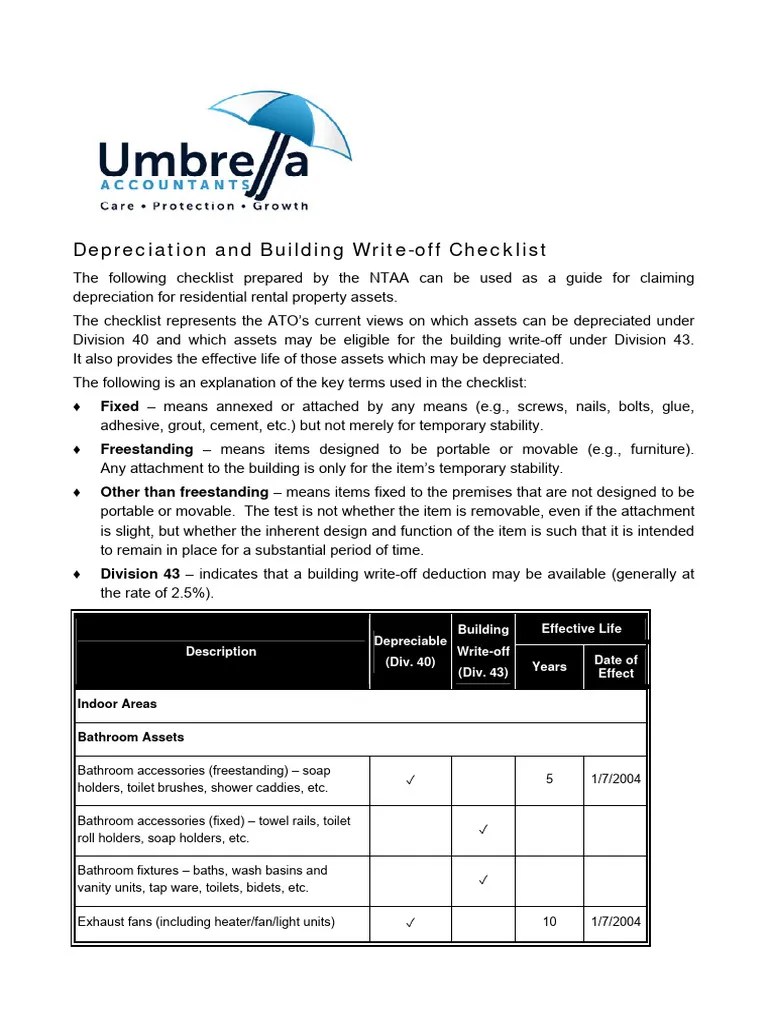 Depreciation Building Write Off Checklist PDF Air Conditioning
