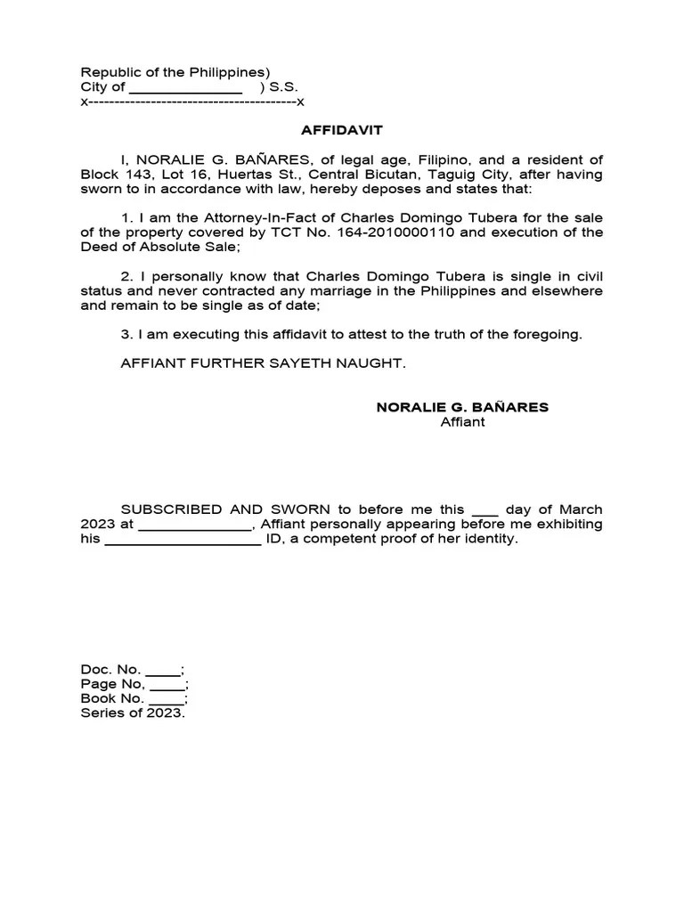Affidavit. Single status PDF
