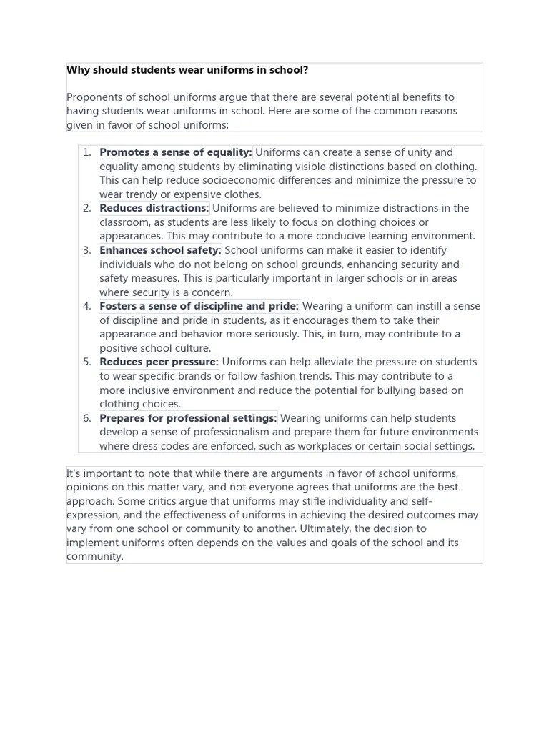 Why Should Students Wear Uniforms in School PDF