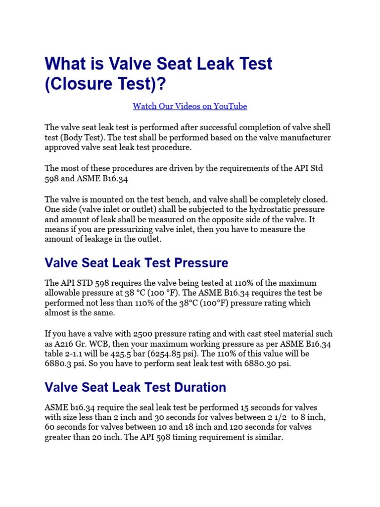 What Is Valve Seat Leak Test PDF Leak Valve