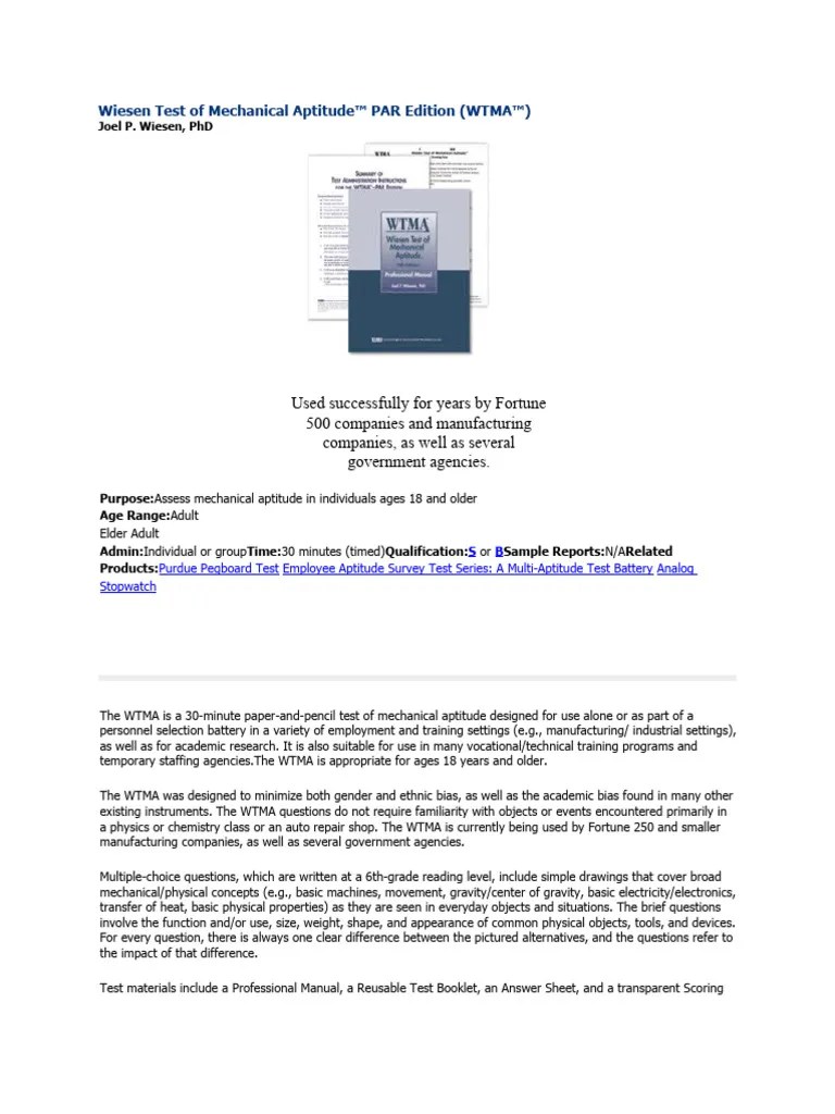 Wiesen Test of Mechanical Aptitude | PDF