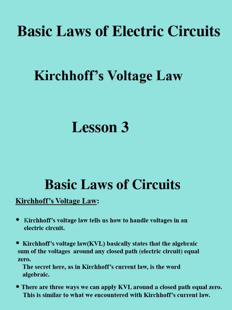 Lesson 3 Basic Circuit Laws PDF Electrical Network Voltage