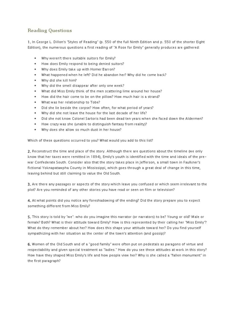 Rose For Emily Questions PDF