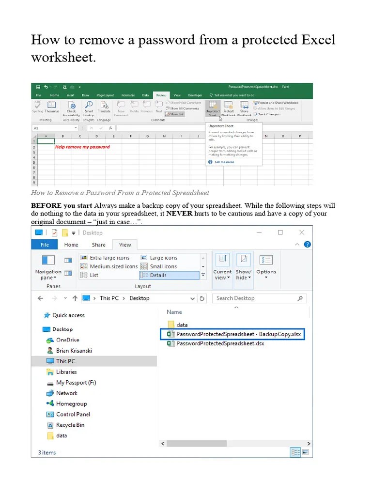 How To Remove A Password From A Protected Excel Worksheet PDF